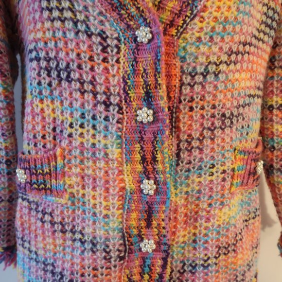 Women Shag Boutique Multi Color Knit Cardigan Sweater L* - Picture 3 of 7